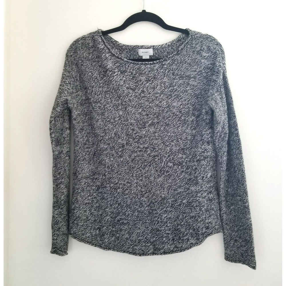 Old Navy Sweater Womens Small Black White Variegated Long Sleeve Pullover